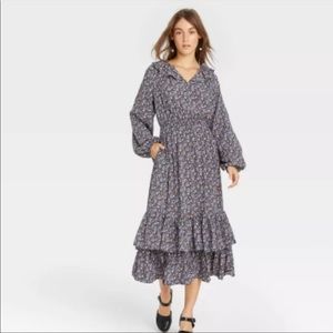 Universal Thread Balloon Sleeve Ruffled Collar Dress